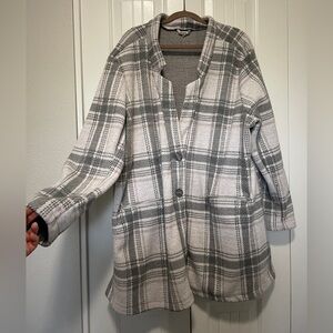 Maurices Plus Size Gray Plaid Button Front Cardigan Coat